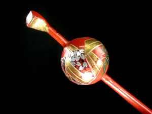 Vintage Japanese Kanzashi Geisha Style Hairpin Mimikaki Ball Style Wood 6"