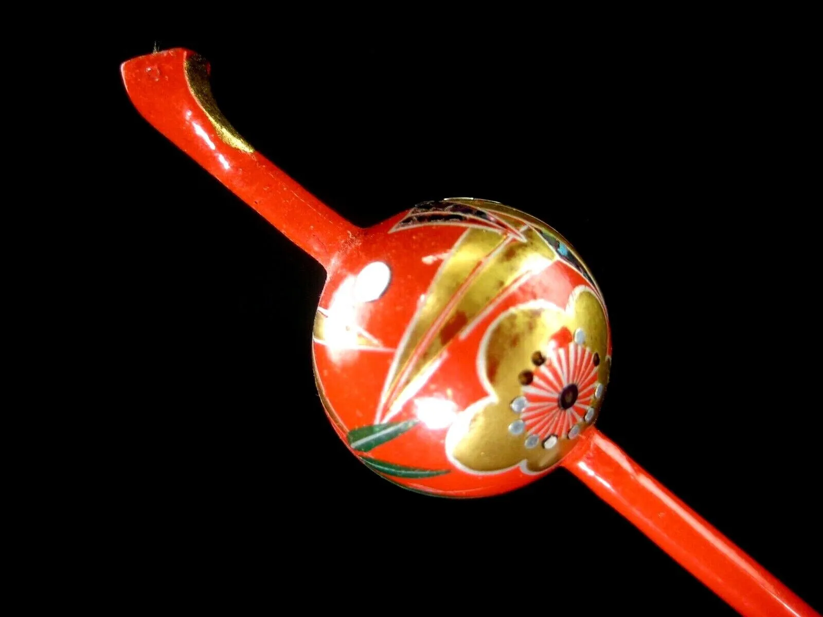 Vintage Japanese Kanzashi Geisha Style Hairpin Mimikaki Ball Style Wood 6"