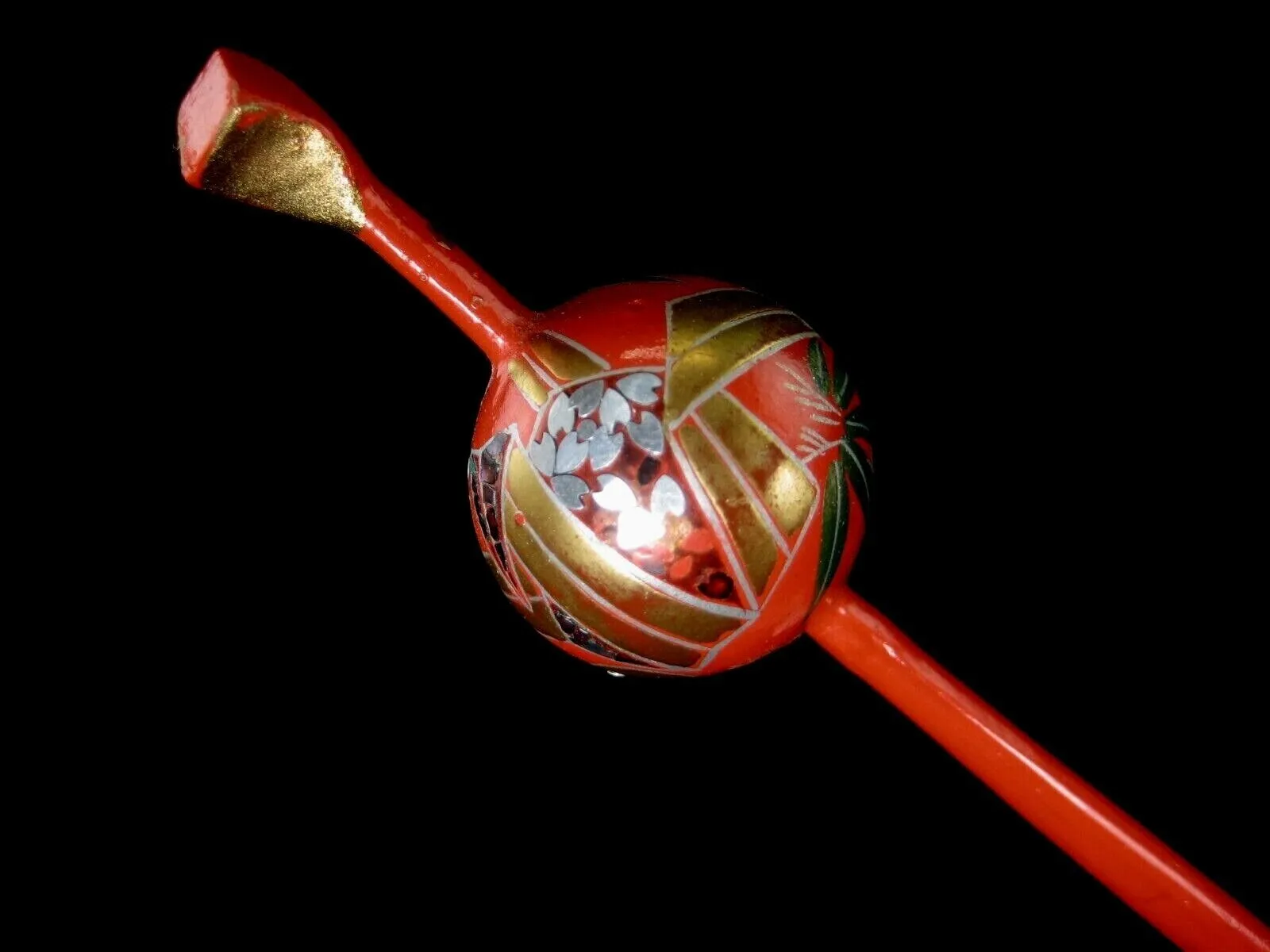 Vintage Japanese Kanzashi Geisha Style Hairpin Mimikaki Ball Style Wood 6"