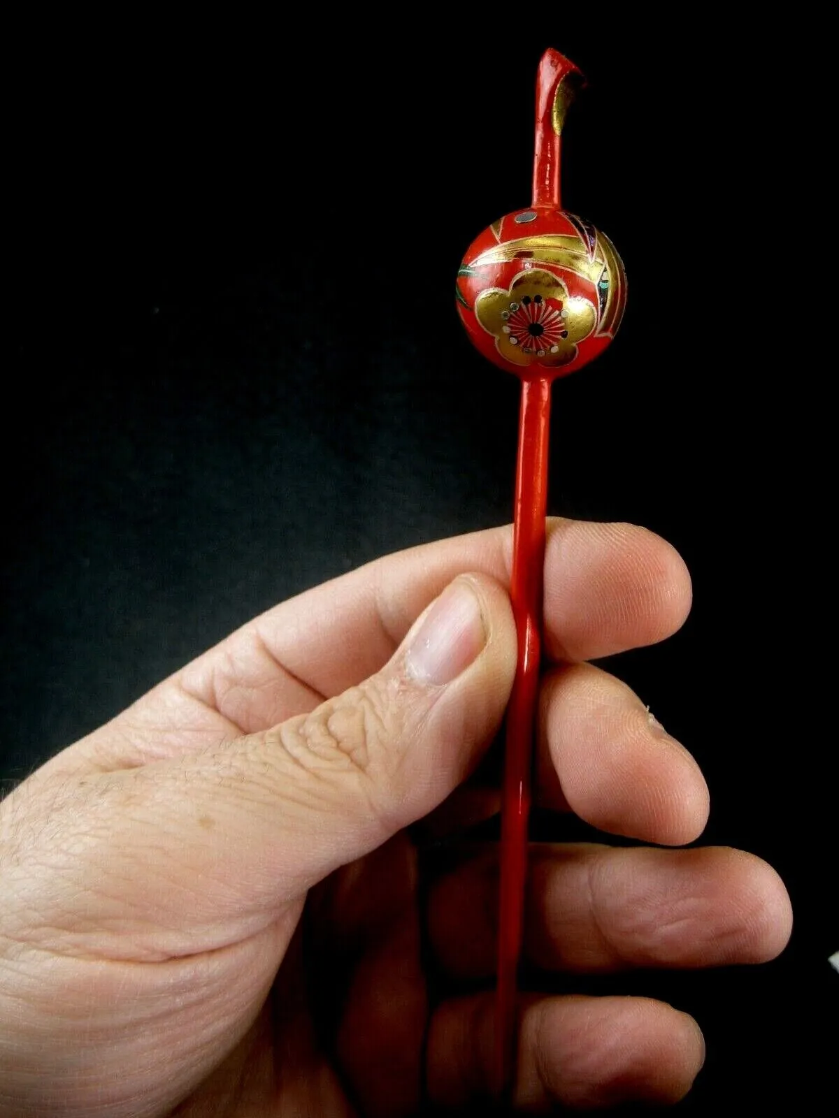Vintage Japanese Kanzashi Geisha Style Hairpin Mimikaki Ball Style Wood 6"