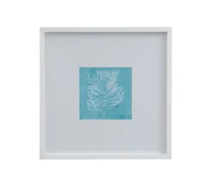 White Coral On Blue - III Framed Print - Blue / White