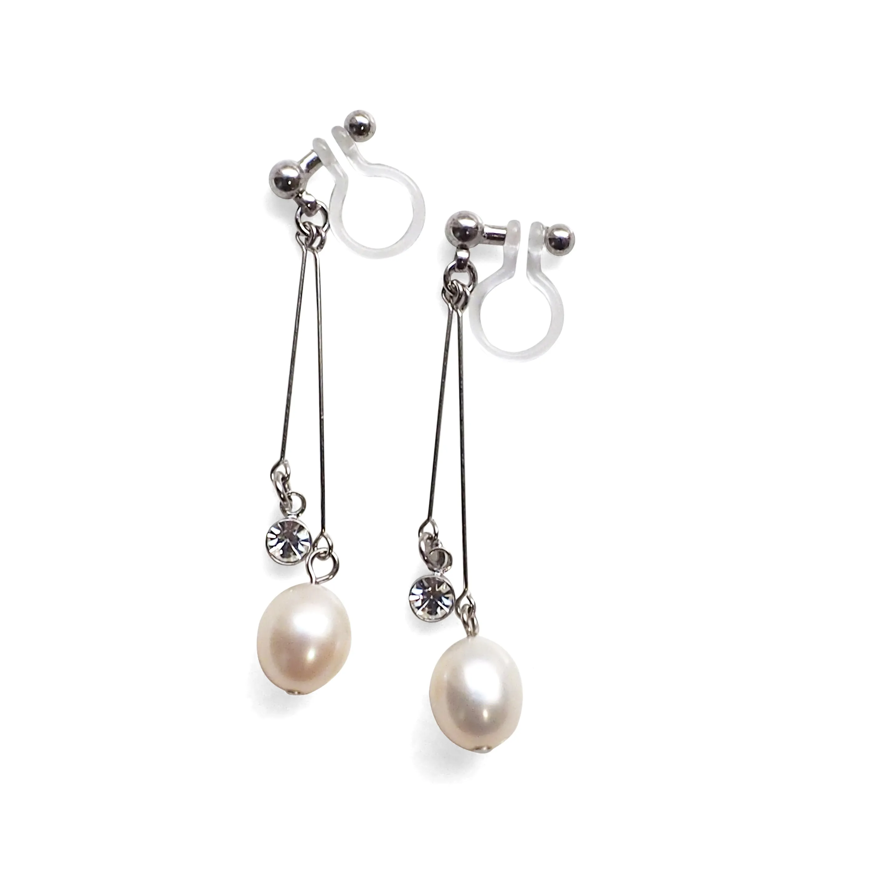 White freshwater pearl invisible clip on earrings