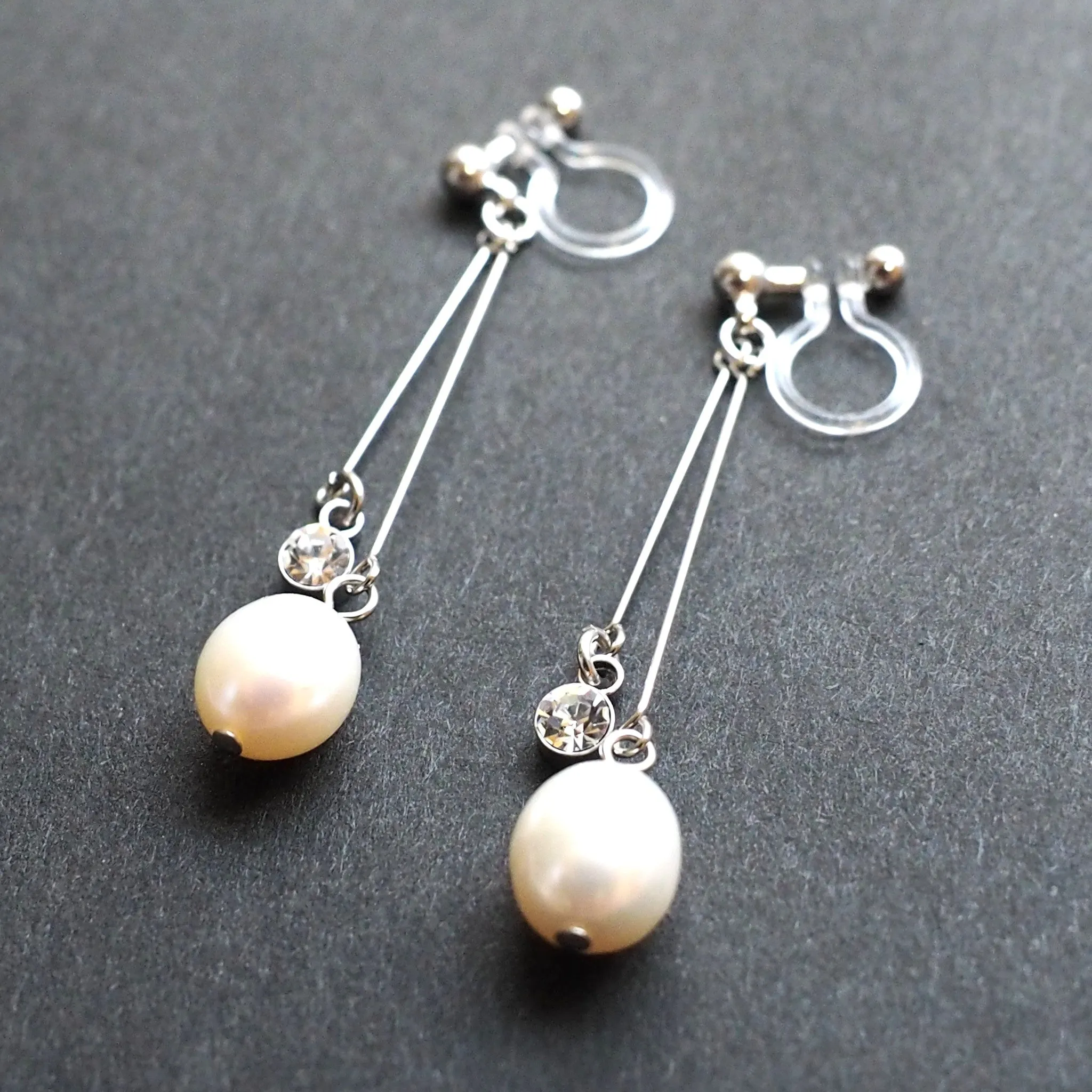 White freshwater pearl invisible clip on earrings