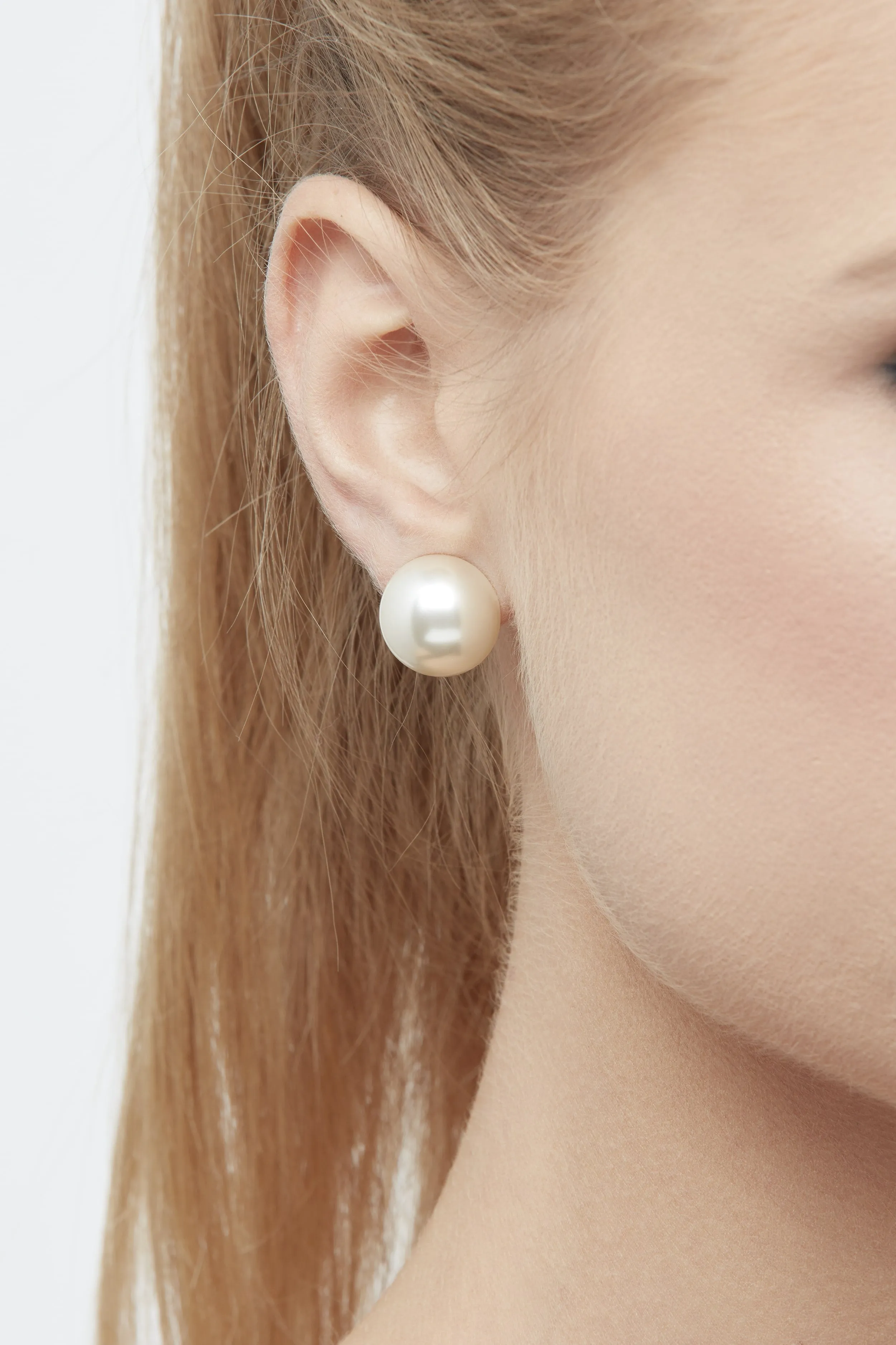 White Half Pearl Clip Earrings