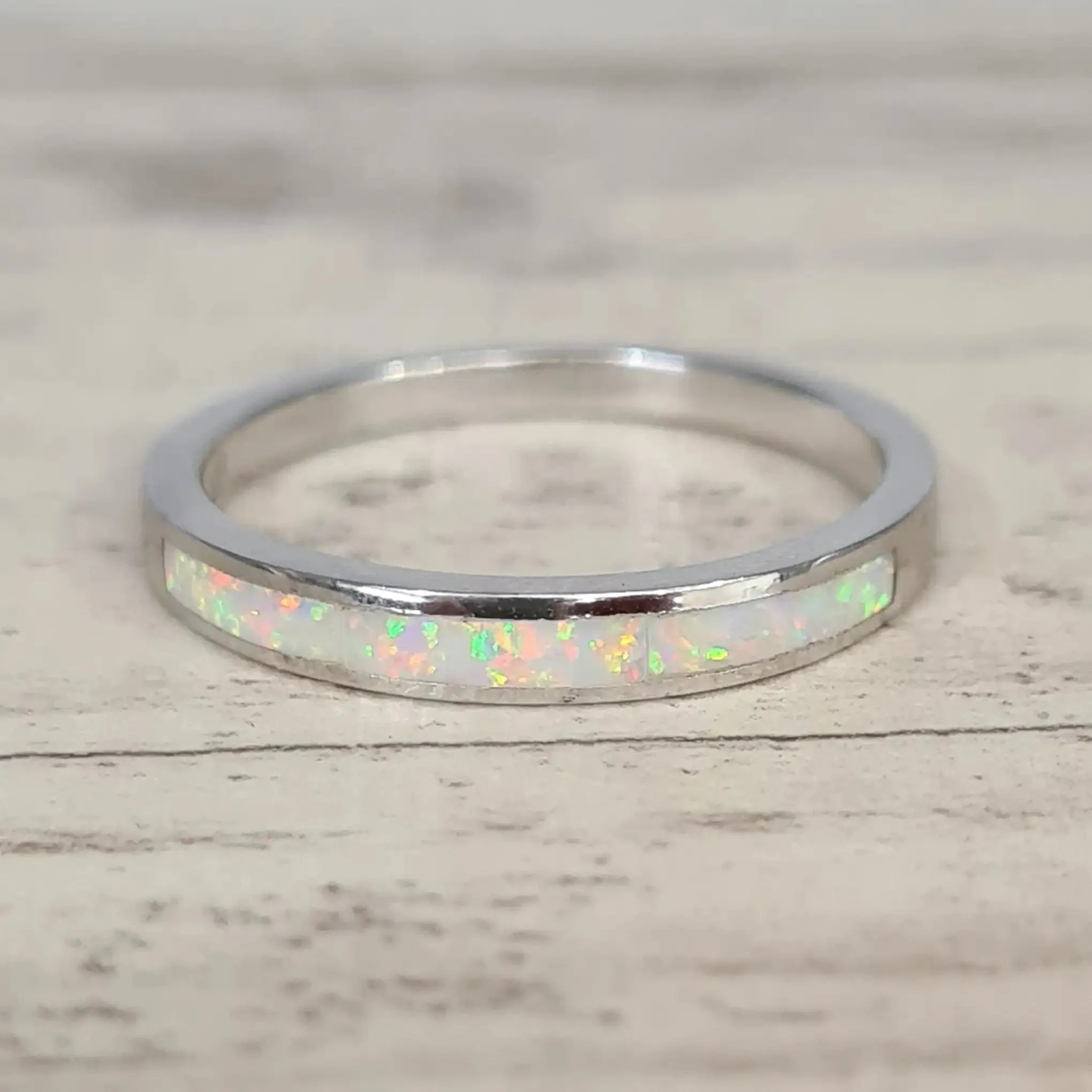 White Opal Band Ring