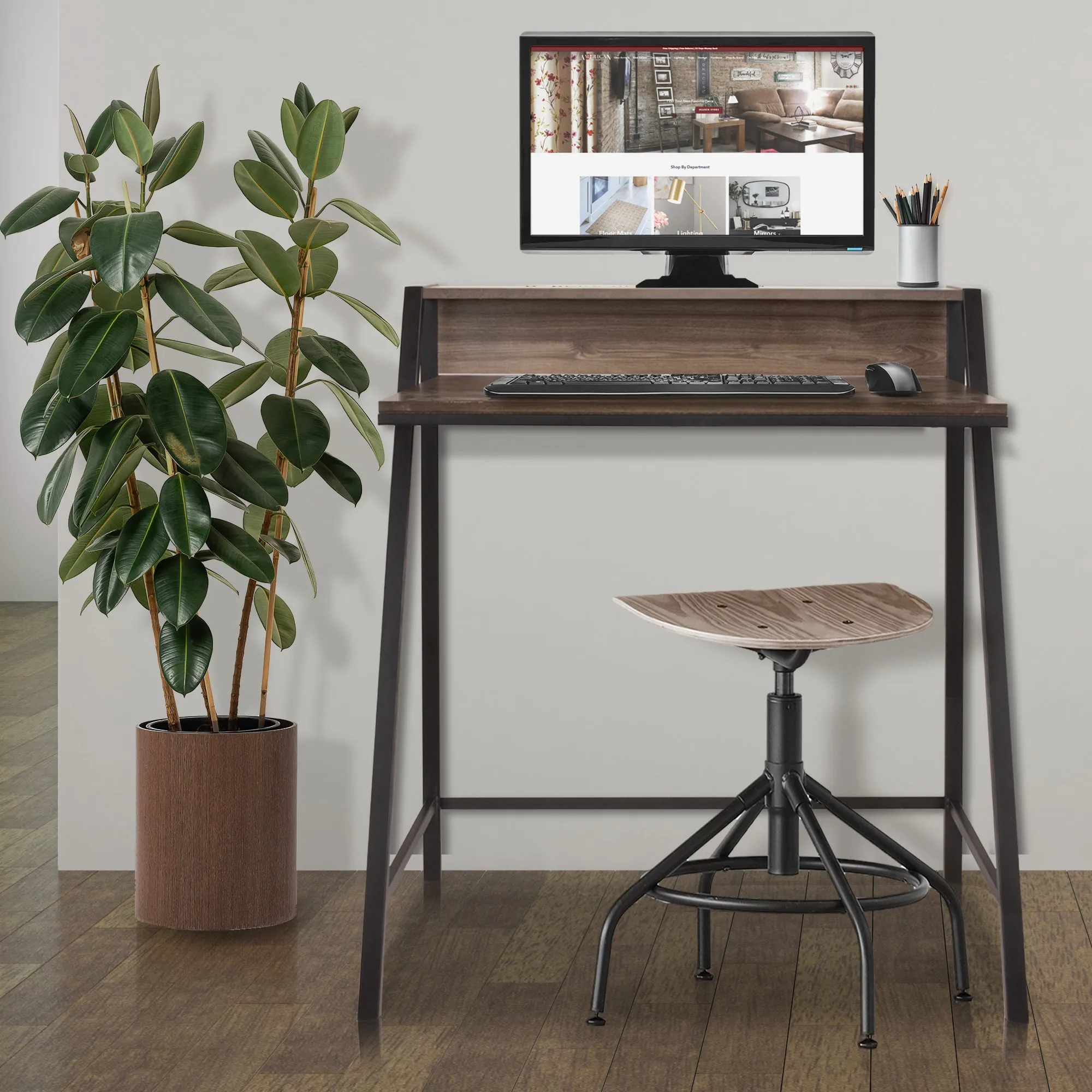 Wooden Home Office Desk with Mini Hutch