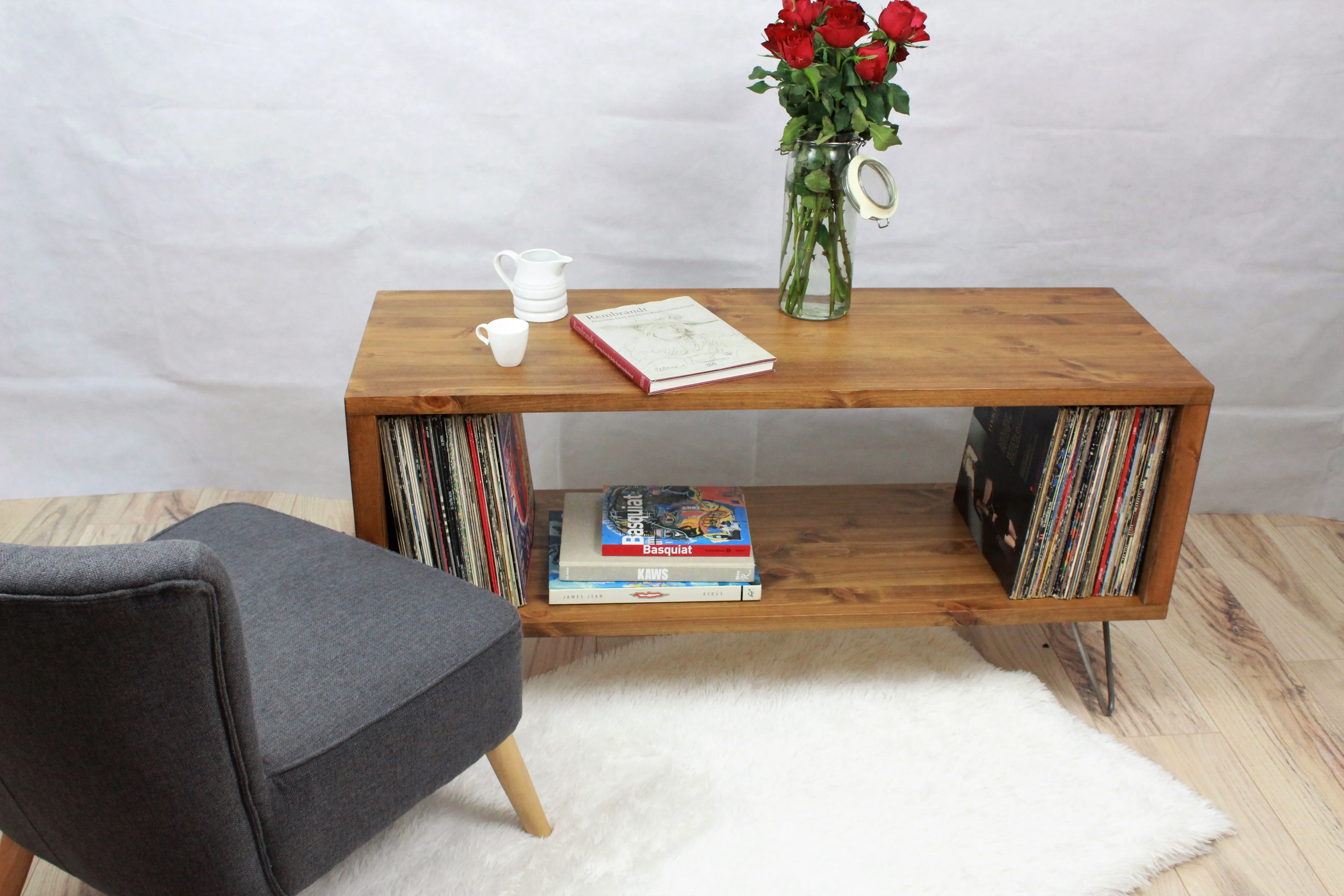 Wooden Industrial Record Player Stand, Record Storage Cabinet, TV stand, Records Stand - Open Storage